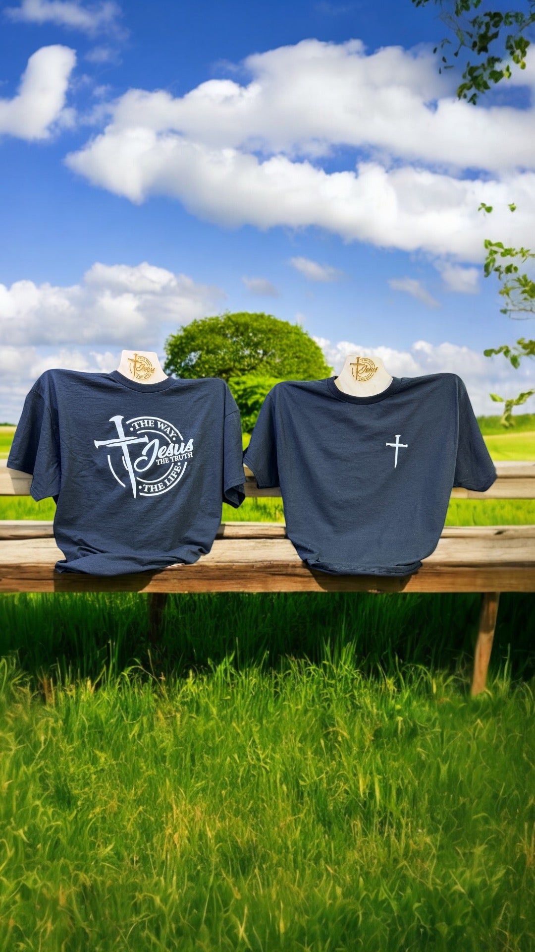 Left Chest Cross Print with Jesus, The Way. The Truth. The Life back print. T-Shirt: Proclaim Your Faith